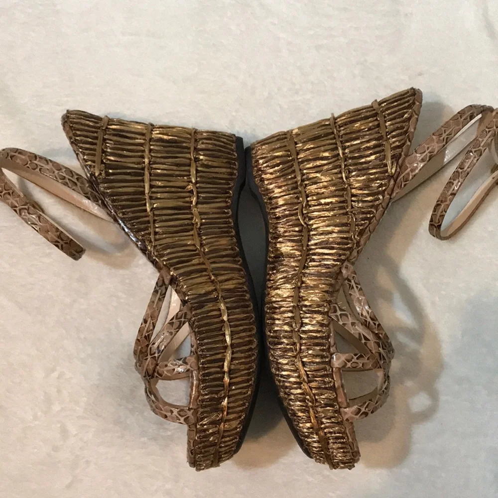 Prada Brown Woven Leather Wedge Sandals. Size 40